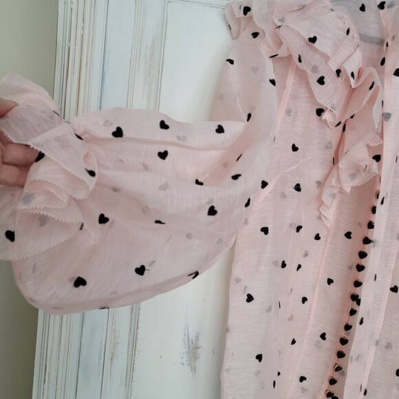 Zimmermann Crush Embroidered Frill Silk Linen Blouse Pink Hearts 💕NWT size AU 2 - Picture 6 of 10